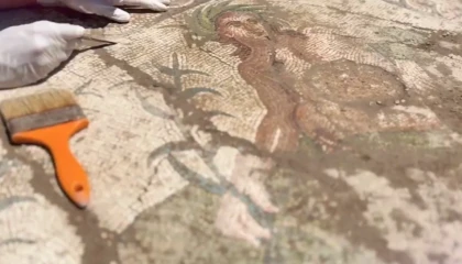 Aspendos’ta tarihi keşif... Eurymedon Nehri mozaiği gün yüzüne çıkarıldı